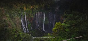 Panoramic aerial view of Tumpak Sewu Waterfall in East Java