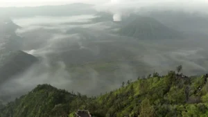 Aerial view of the four exclusive zones across Tengger Caldera during an early morning expedition